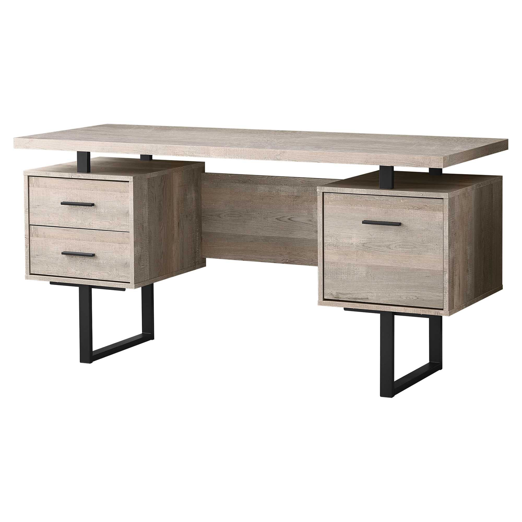 24" Taupe and Black Computer Desk With Three Drawers