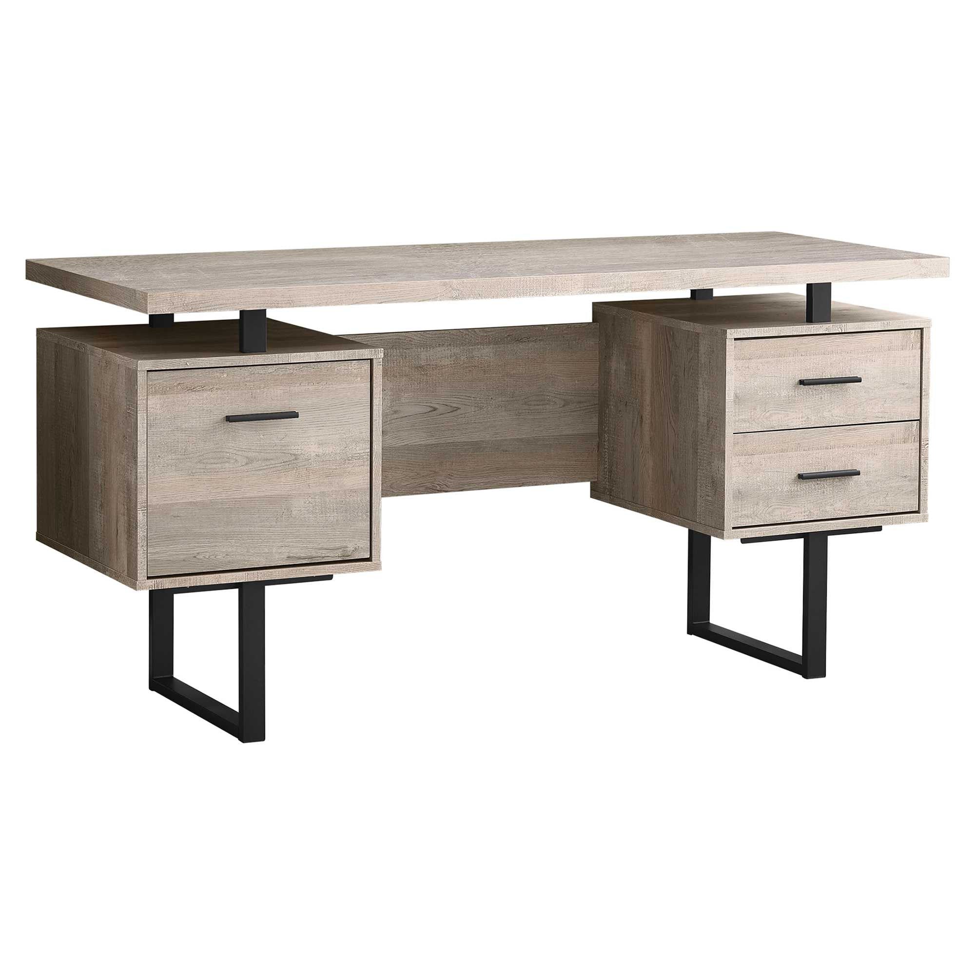 24" Taupe and Black Computer Desk With Three Drawers