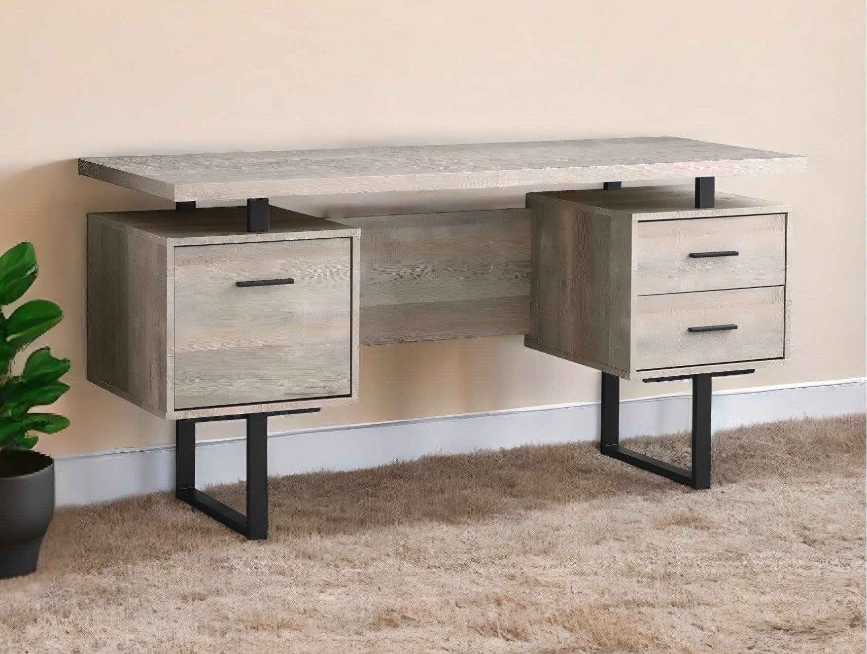 24" Taupe and Black Computer Desk With Three Drawers