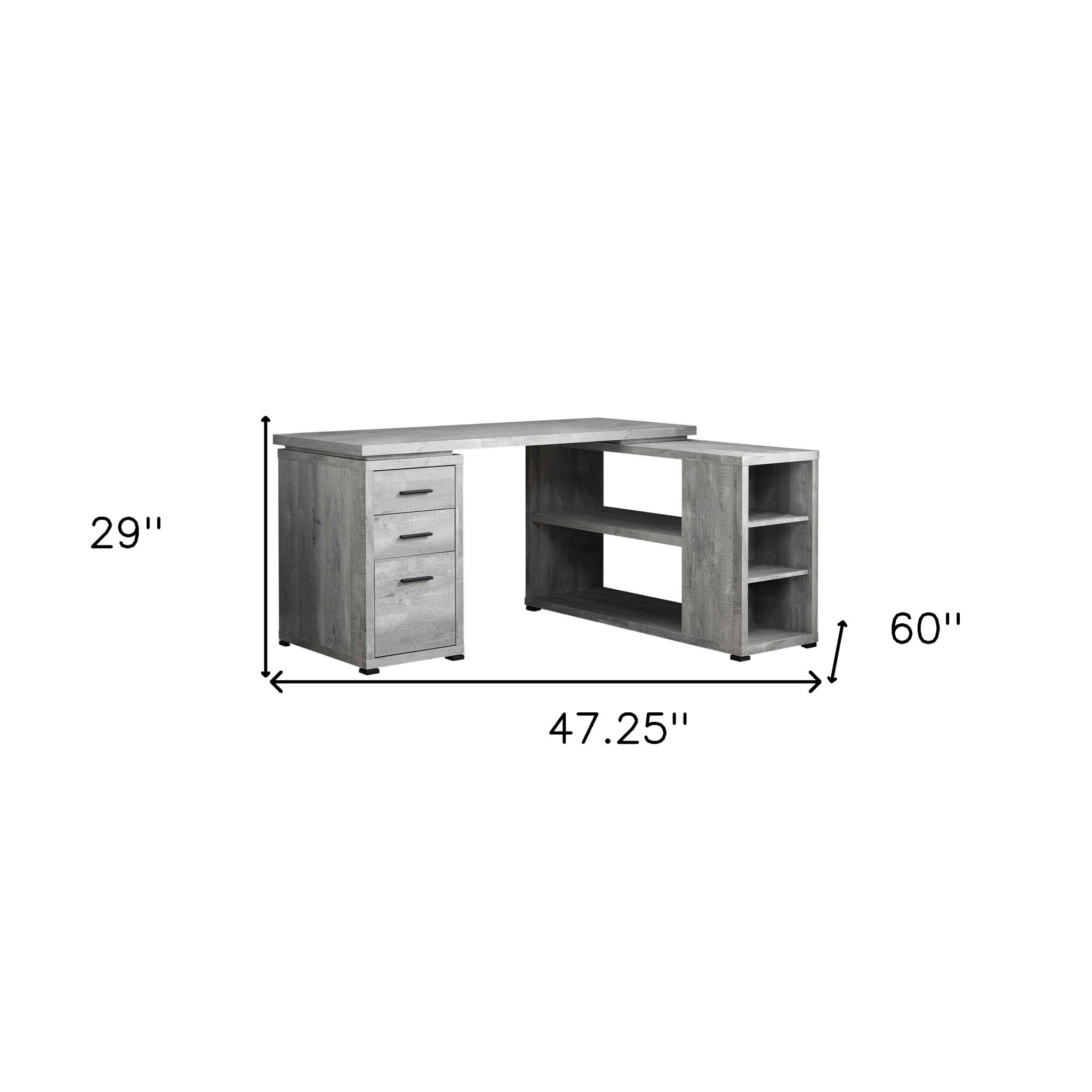 47" Gray L Shape Computer Desk With Three Drawers