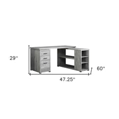 47" Gray L Shape Computer Desk With Three Drawers