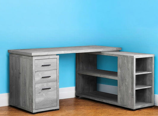 47" Gray L Shape Computer Desk With Three Drawers