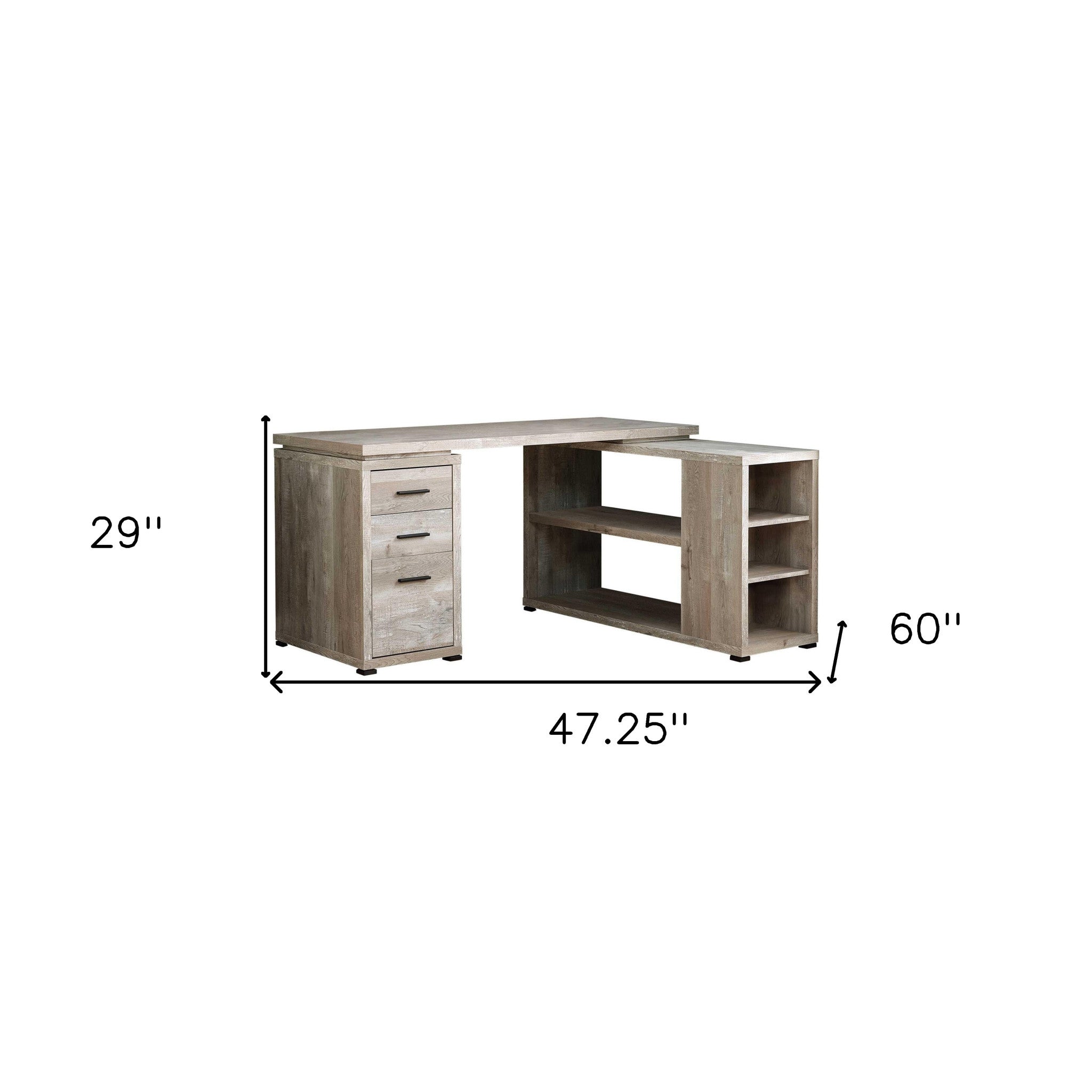 47" Taupe L Shape Computer Desk With Three Drawers