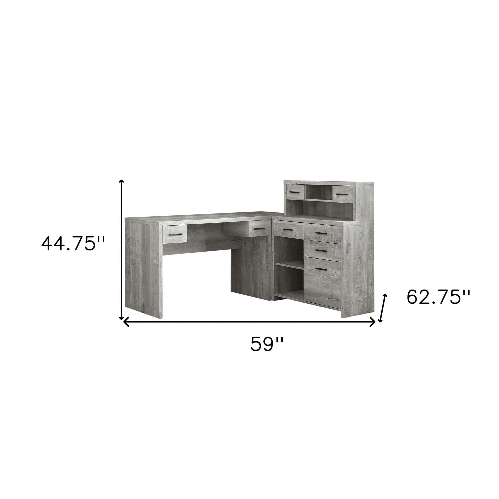 59" Gray L Shape Computer Desk With Eight Drawers - Homeroots