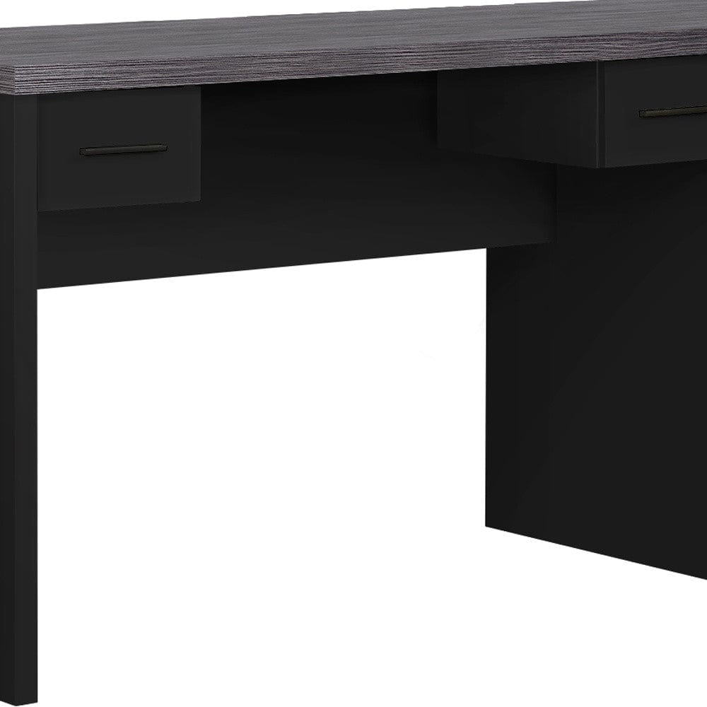 59" Gray and Black L Shape Computer Desk With Eight Drawers - Homeroots