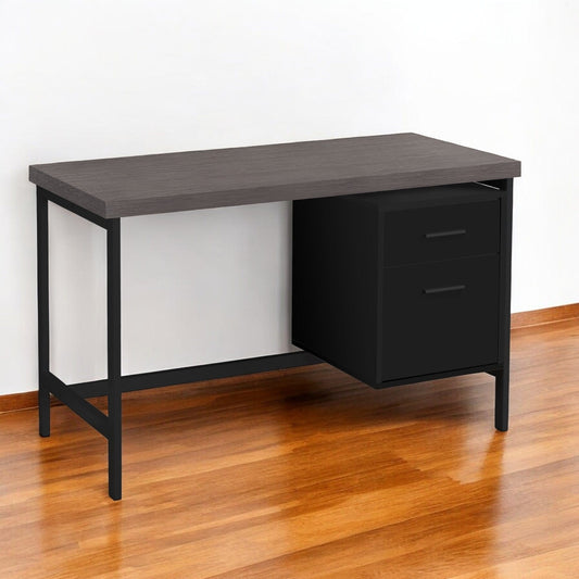 24" Gray and Black Computer Desk With Two Drawers - Homeroots