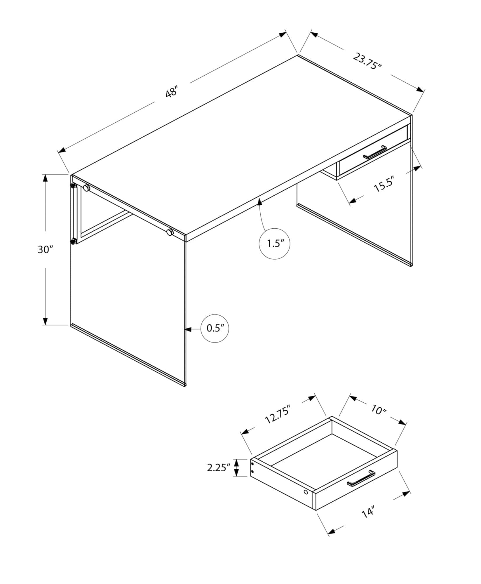 24" Gray and Clear Computer Desk - Homeroots