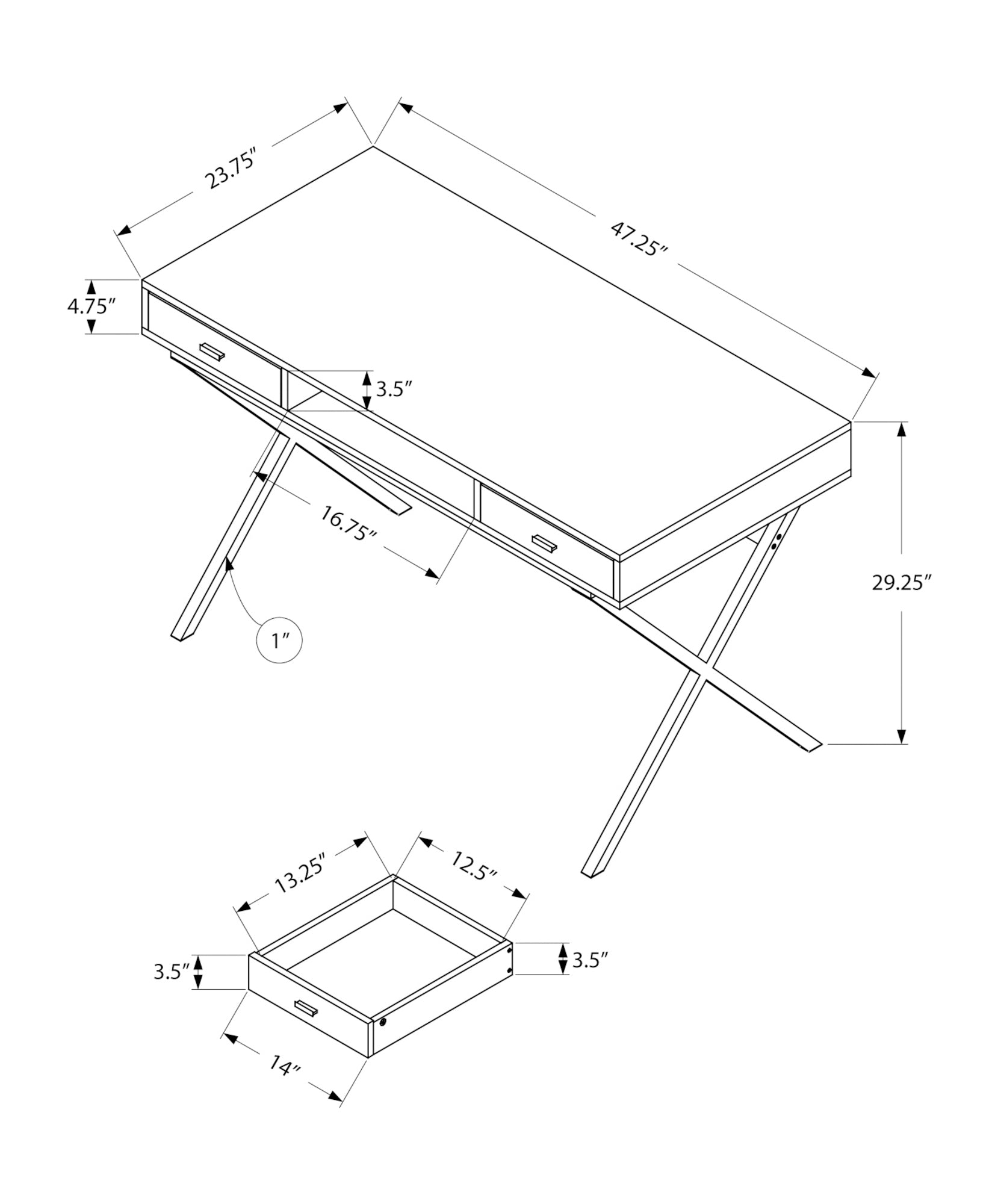 24" Brown and Black Computer Desk With Two Drawers