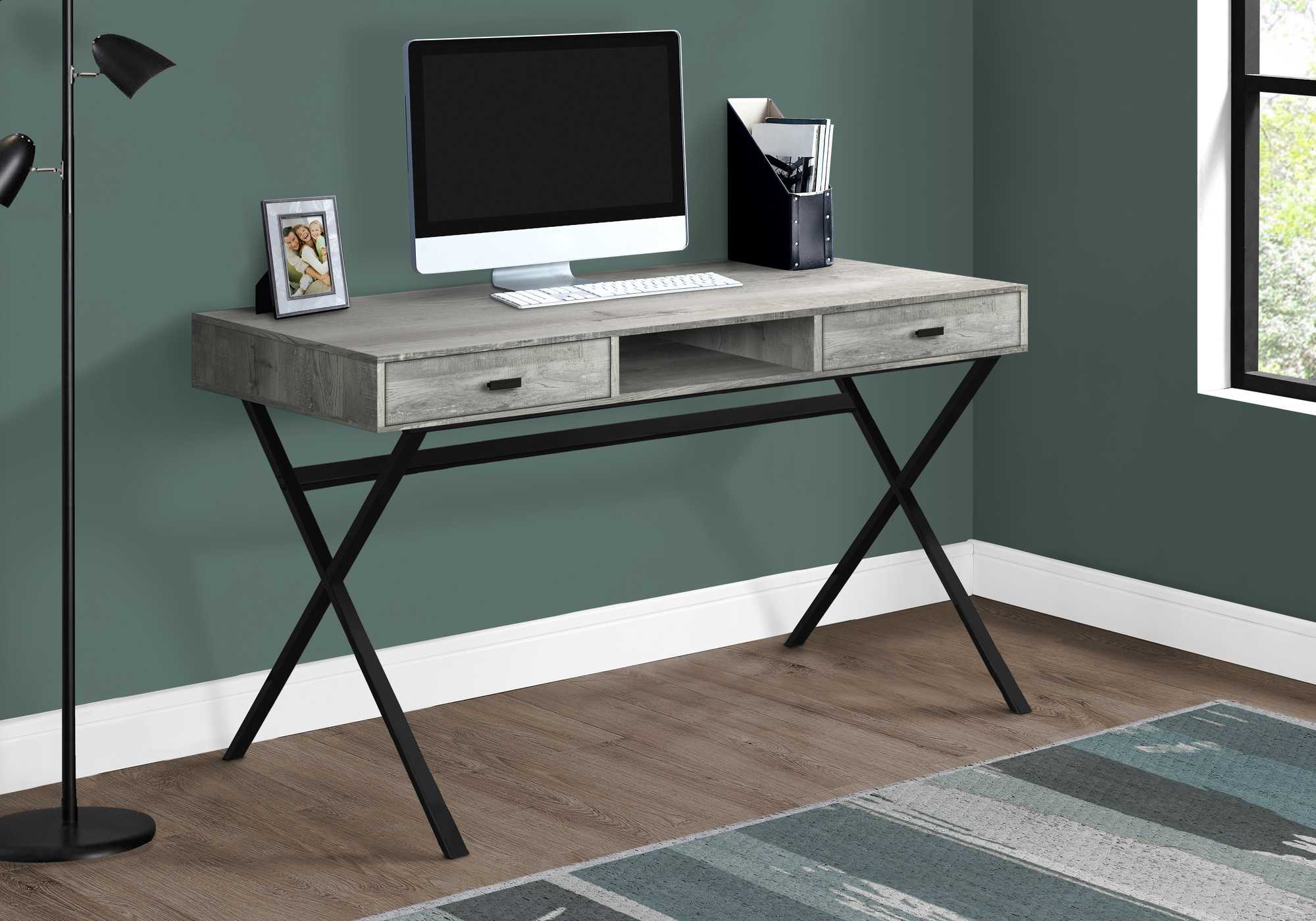 24" Gray and Black Computer Desk With Two Drawers