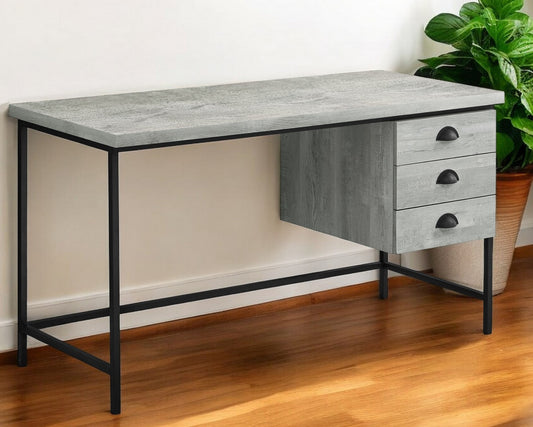 24" Gray and Black Computer Desk With Three Drawers