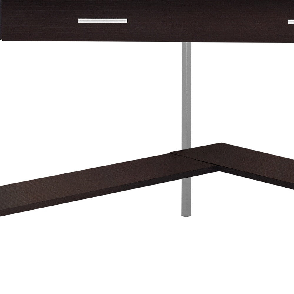 42" Dark Brown and Silver Corner Computer Desk