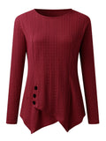 Decorative Button Round Neck Long Sleeve Top