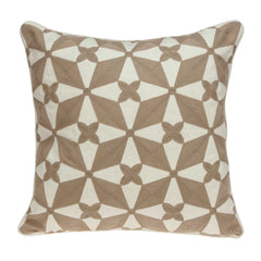 20" Beige and White Geometric Cotton Throw Pillow