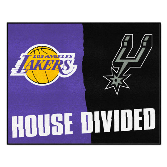 NBA House Divided - LA Lakers / Spurs House Divided Rug - 34 in. x 42.5 in. - NBA House Divided - Lakers / Spurs