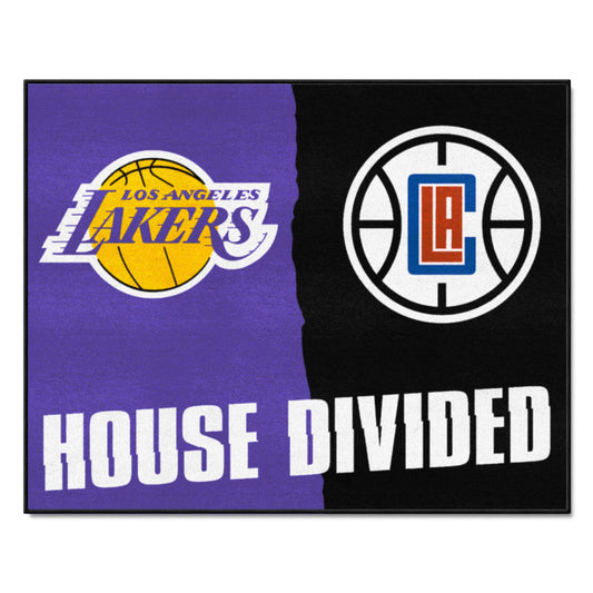 NBA House Divided - LA Lakers / Clipers House Divided Rug - 34 in. x 42.5 in. - NBA House Divided - Lakers / Clipers