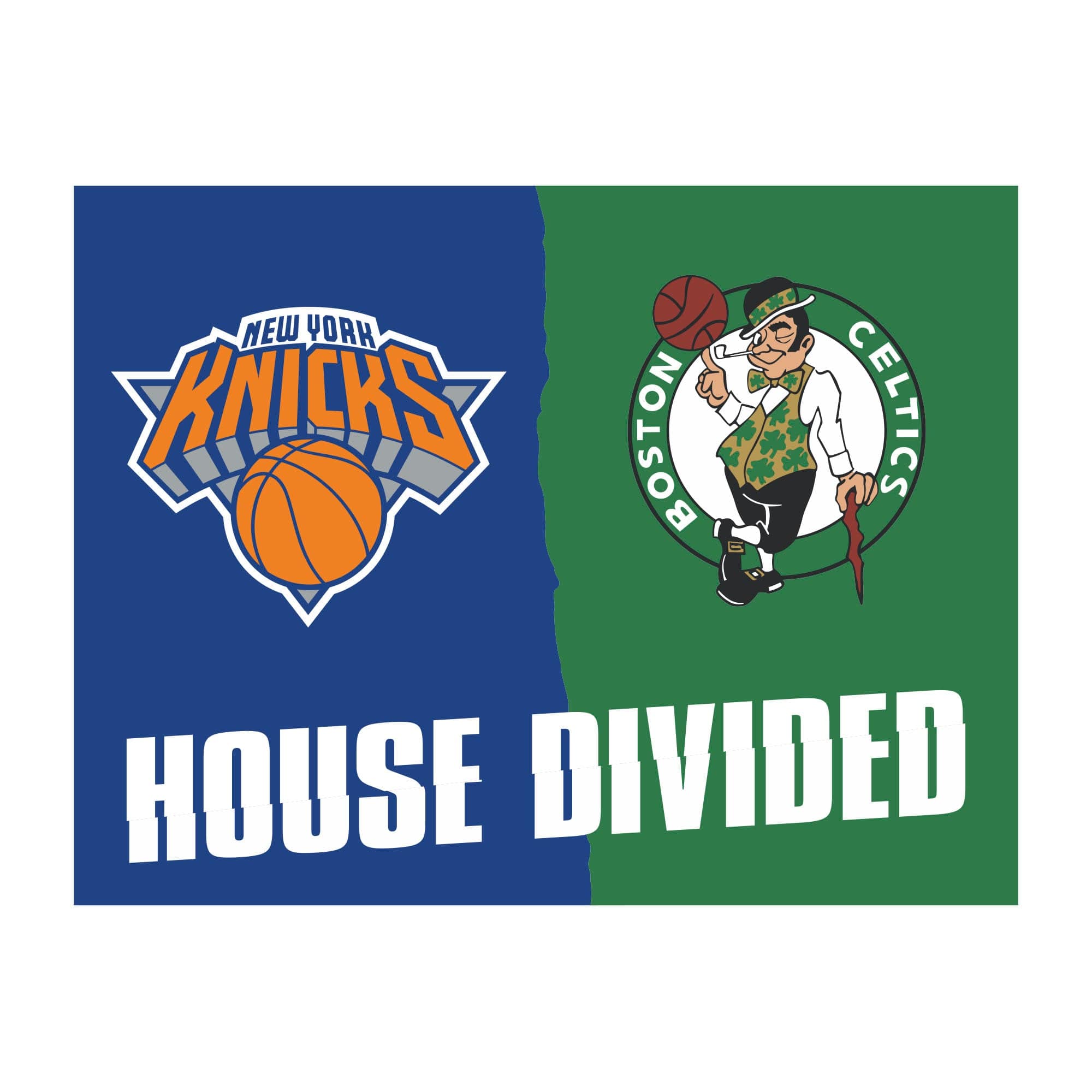 NBA House Divided - New York Knicks / Celtics House Divided Rug - 34 in. x 42.5 in. - NBA House Divided - Knicks / Celtics