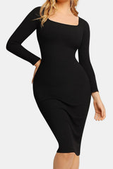 Basic Bae Full Size Built-In Shapewear Square Neck Long Sleeve Dress - Trendsi