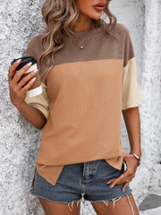 Color Block Round Neck Half Sleeve T-Shirt - Trendsi