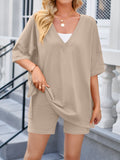 V-Neck Half Sleeve Top and Shorts Set Trendsi