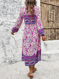 Tassel Tied Printed Long Sleeve Dress - Flyclothing LLC