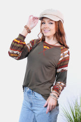 Celeste Full Size Geometric Round Neck Long Sleeve Top - Trendsi