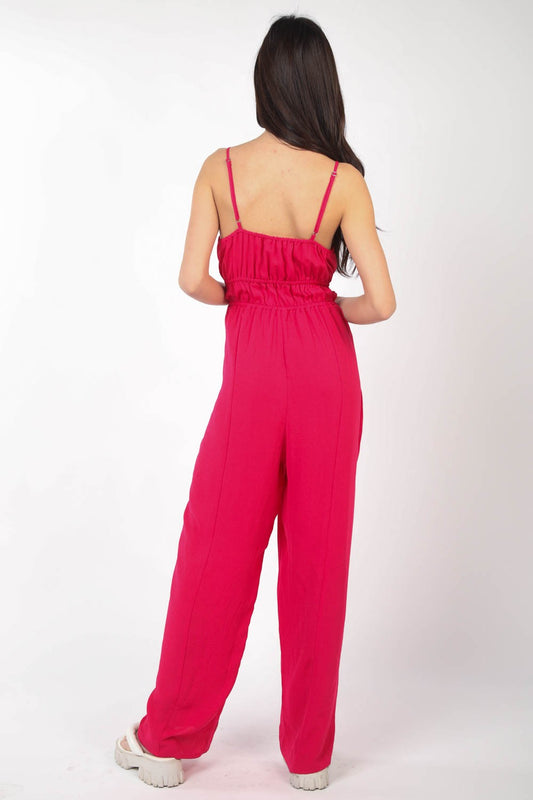 VERY J Pintuck Detail Woven Sleeveless Jumpsuit Trendsi