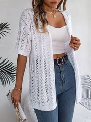 Openwork Open Front Half Sleeve Cardigan Trendsi