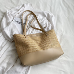 Straw Weave Leather Strap Tote Bag Trendsi