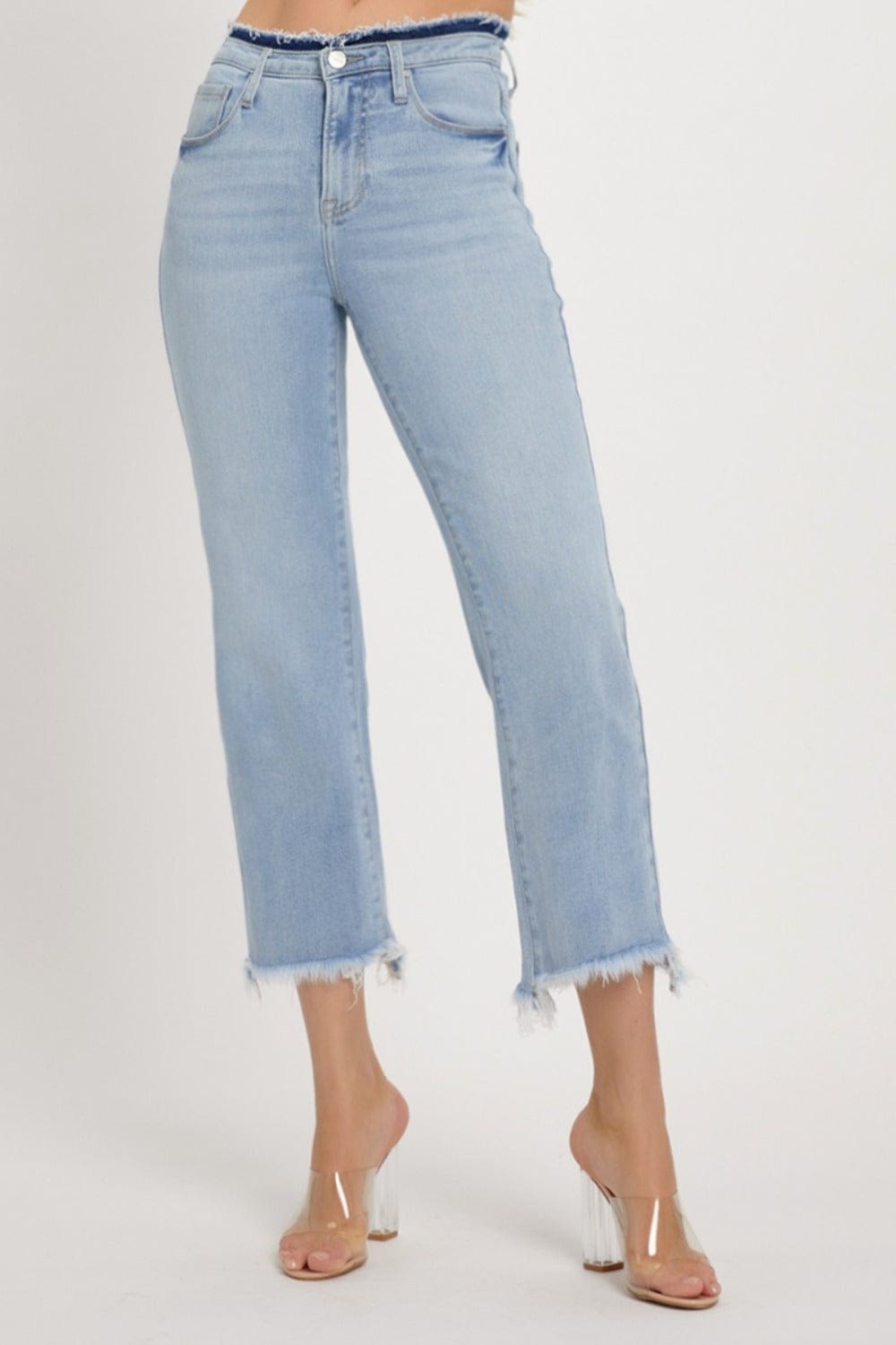 RISEN Full Size High Rise Raw Edge Crop Jeans - Trendsi