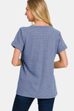 Zenana Notched Short Sleeve Waffle T-Shirt - Flyclothing LLC