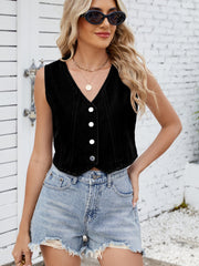 V-Neck Button Down Denim Vest