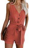 Full Size Tied V-Neck Sleeveless Romper with Pockets - Trendsi