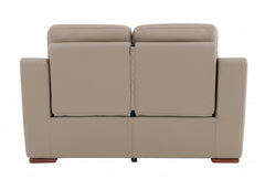 67" Beige And Brown Faux Leather Manual Reclining Loveseat