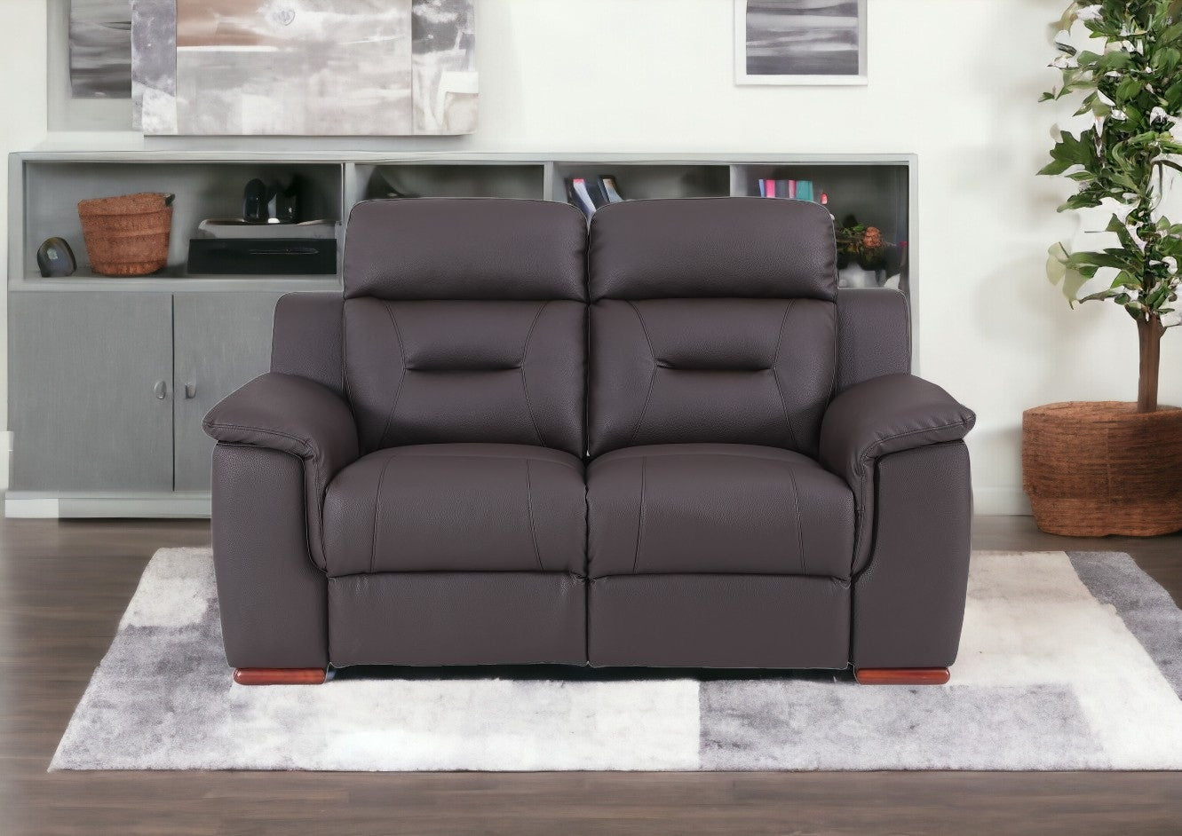 67" Brown Faux Leather Manual Reclining Loveseat