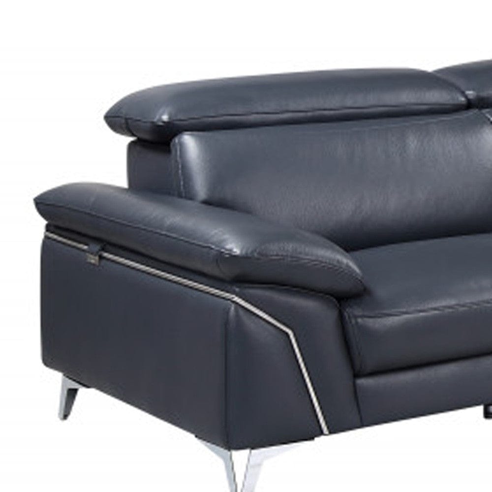 Navy Blue Italian Leather L Shaped Two Piece Sofa and Chaise Sectional - Homeroots