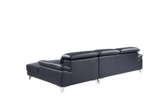 Navy Blue Italian Leather L Shaped Two Piece Sofa and Chaise Sectional - Homeroots