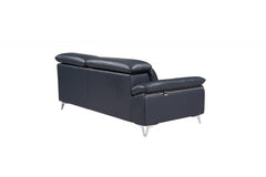 Navy Blue Italian Leather L Shaped Two Piece Sofa and Chaise Sectional - Homeroots