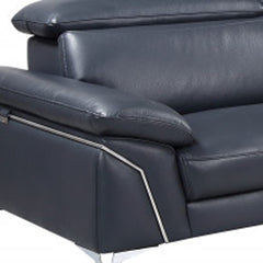 Navy Blue Italian Leather L Shaped Two Piece Sofa and Chaise Sectional - Homeroots