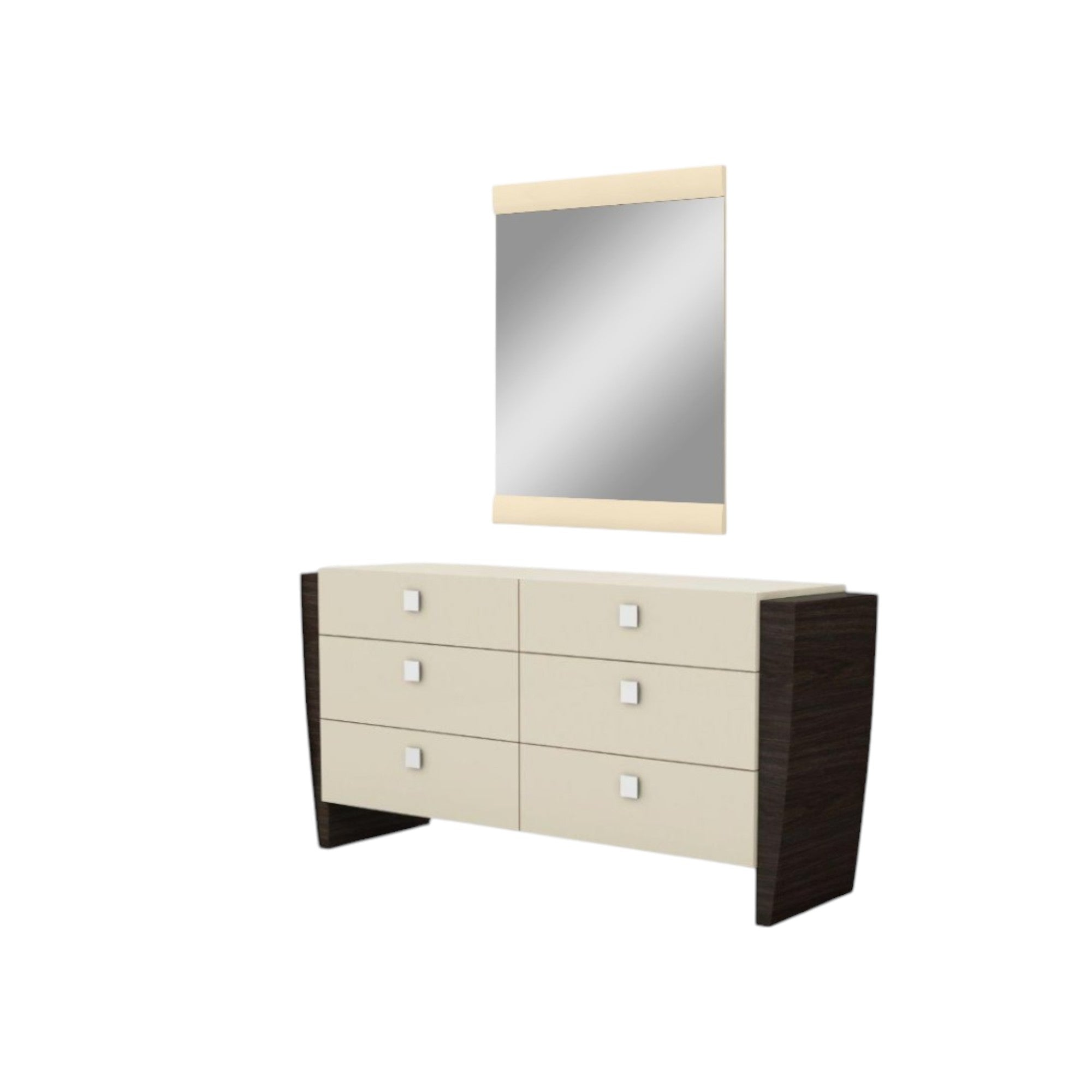 Four Piece Beige Solid and Manufactured Wood Bedroom Set With Mirror