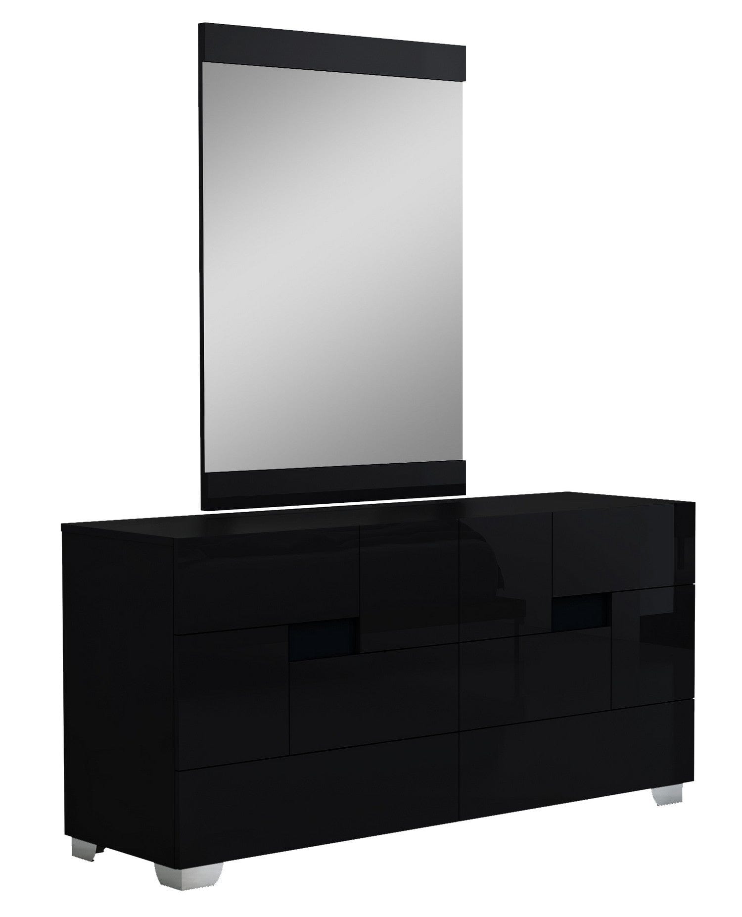 Four Piece Black Solid Wood Bedroom Set With Mirror