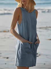 Round Neck Sleeveless Romper with Pockets Trendsi