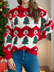 Christmas Element Round Neck Long Sleeve Sweater - Trendsi