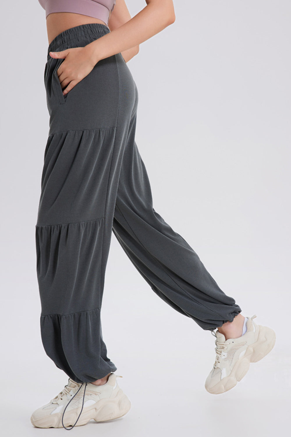 Basic Bae Drawstring Elastic Waist Ruched Joggers