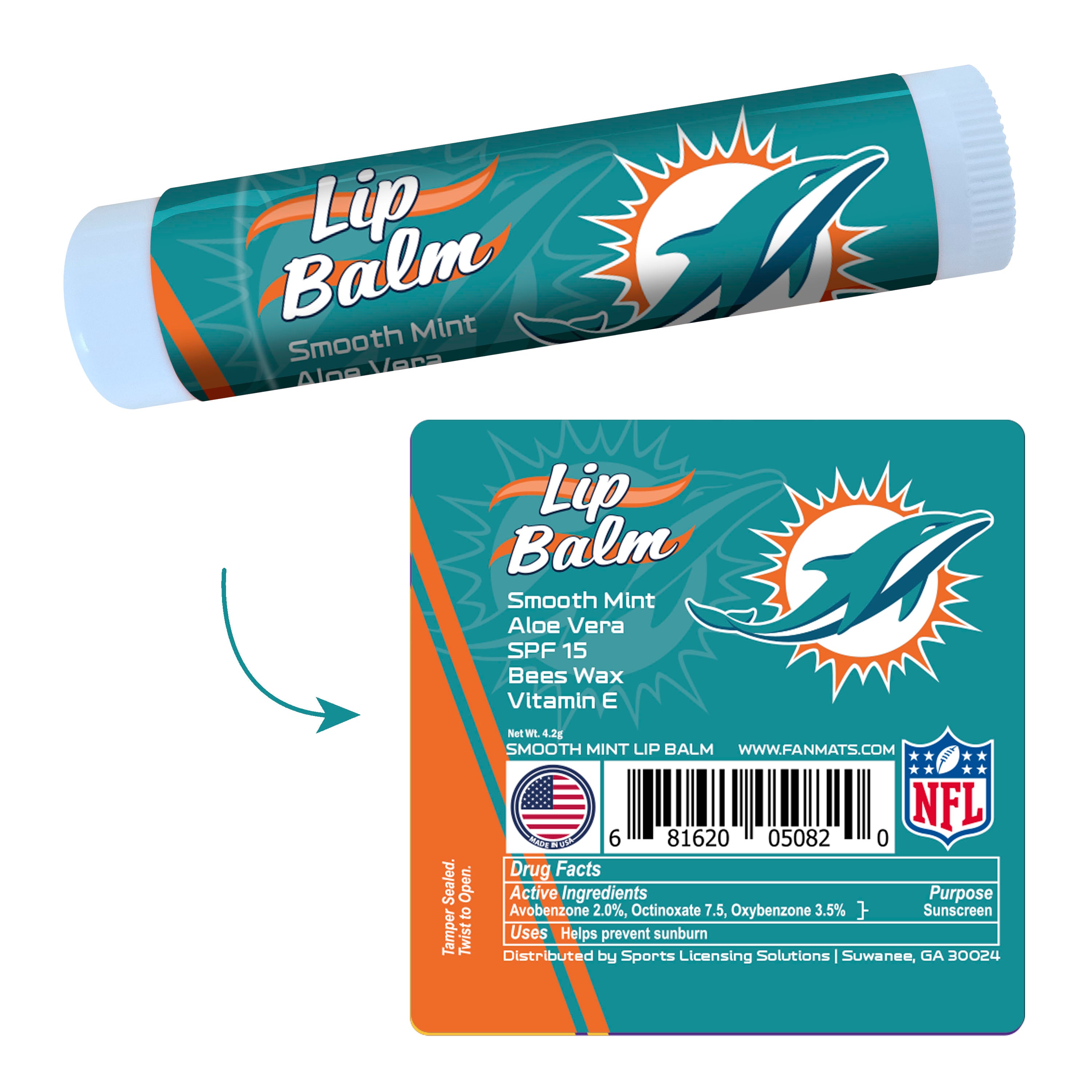 Miami Dolphins Smooth Mint SPF 15 Lip Balm