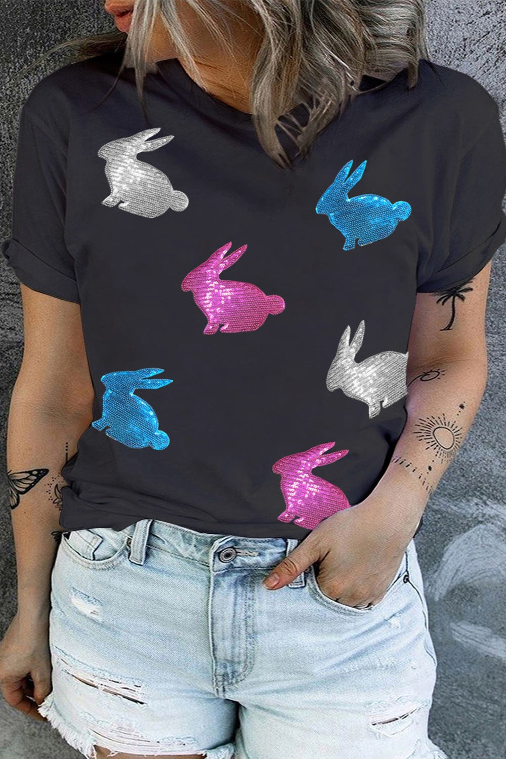 Plus Size Rabbit Round Neck Short Sleeve T-Shirt - Flyclothing LLC