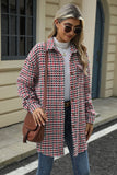 Houndstooth Button Up Dropped Shoulder Coat - Trendsi