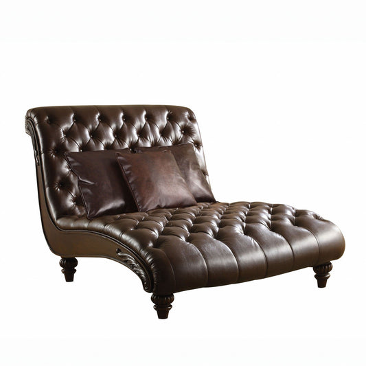 52" Brown Faux Leather Lounge Chair And Toss Pillows - Homeroots