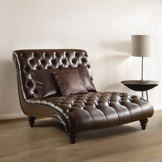 52" Brown Faux Leather Lounge Chair And Toss Pillows - Homeroots