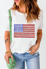 US Flag Round Neck Short Sleeve T-Shirt Trendsi