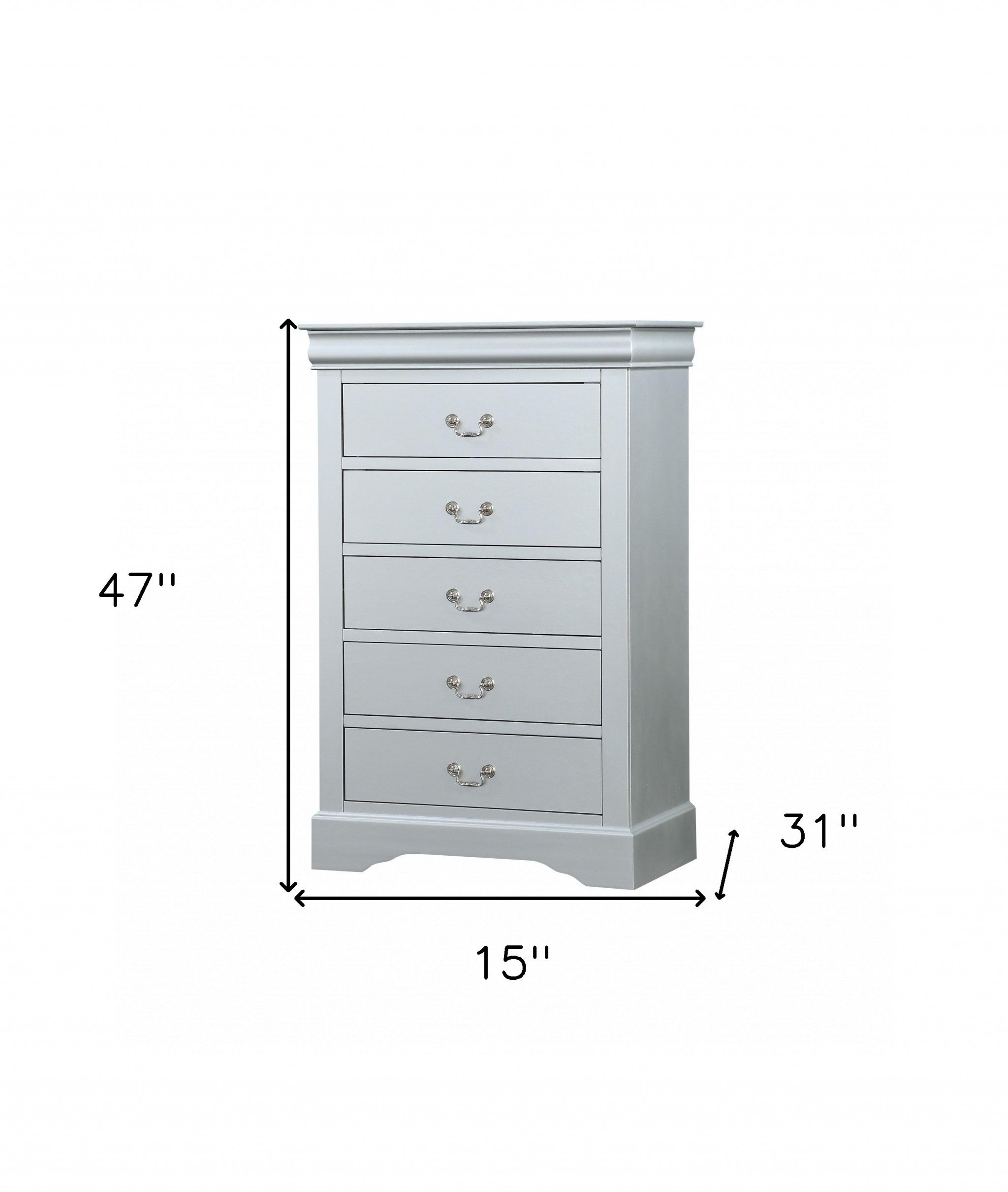 15" White Solid Wood Five Drawer Lingerie Chest